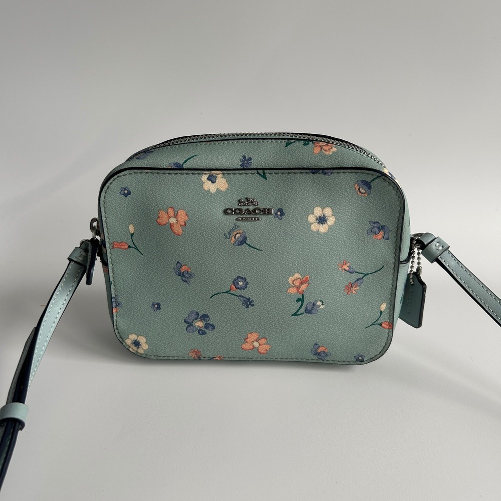Coach Mini Jamie Camera Bag Light Teal Mystical Floral‎ Leather C8699 NWT